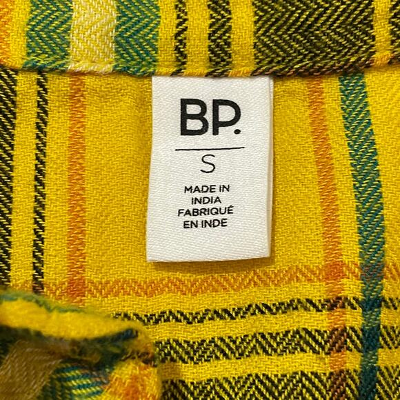 BP Plaid Frayed Hem Flannel Button Up Top - Yellow Multi - Small - Picture 10 of 11